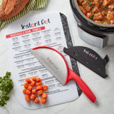 Duo Accessories: Knife with Safety Cover and Cutting Board with Recipe Cook Times